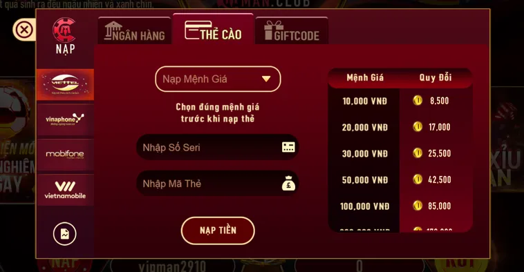 Nạp Tiền Bằng Thẻ Cào Tại ManClub Siêu Tốc Mở Ra Cánh Cửa Chinh Phục Kho Giải Trí Đỉnh Cao