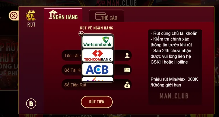 Hướng Dẫn Rút Tiền Về Ngân Hàng Tại ManClub Nhanh Chóng An Toàn Cho Mọi Cược Thủ Chuyên Nghiệp
